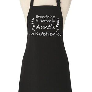 Everything is Better in Aunt's Kitchen Black Apron NWOT OS